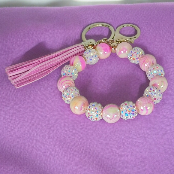 Beaded Bag / Key Charm Coquette Girl Dollette Pink Parisian Y2K New Preppy Glam - Picture 6 of 6